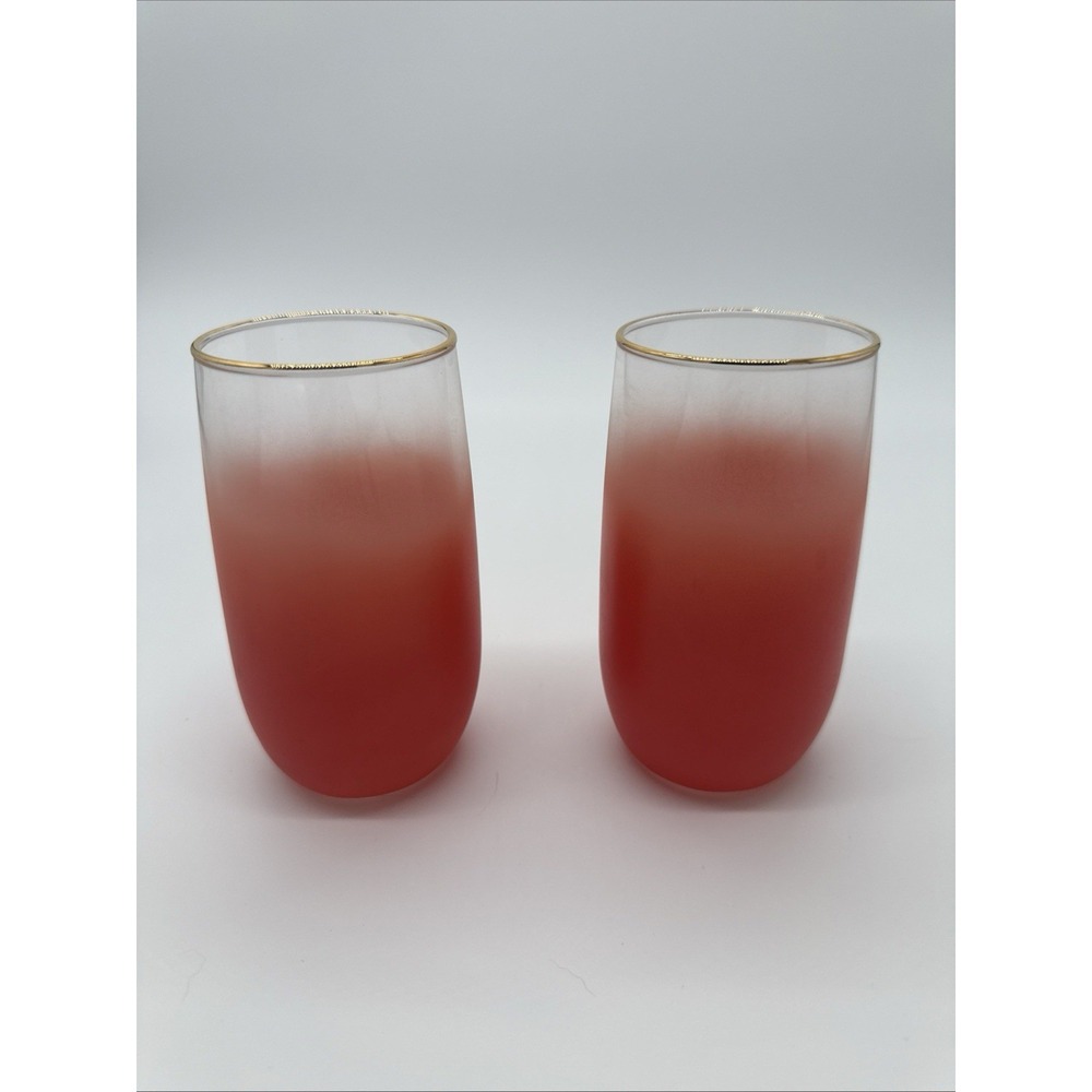 MCM Glass Tumblers 5" Blendo Frosted Orange Lot of 2 Gold Trim